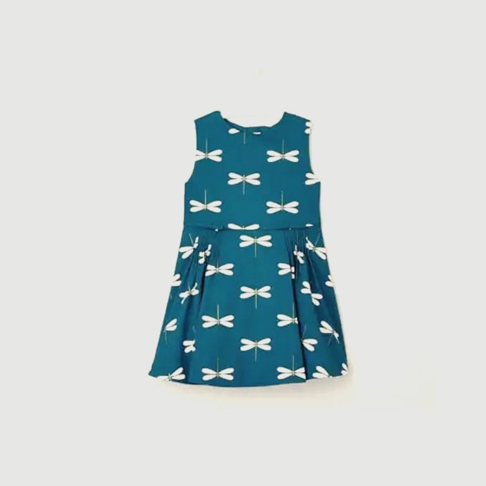 JACADI Paris Toddler Girls Blue Dragonfly Print Dress Sz: 2A/88 cm